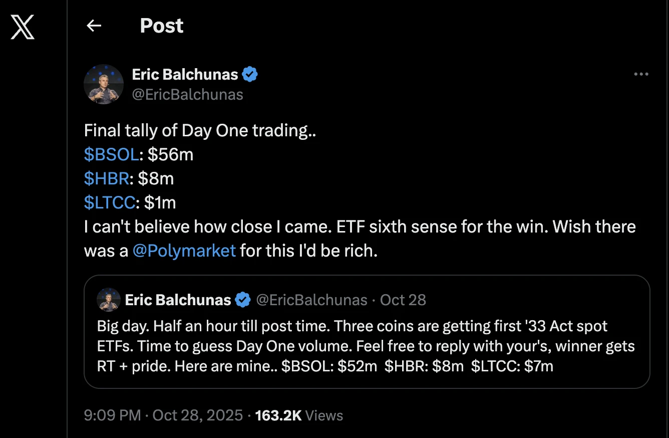 Eric Balchunas post Solana XRP ETF