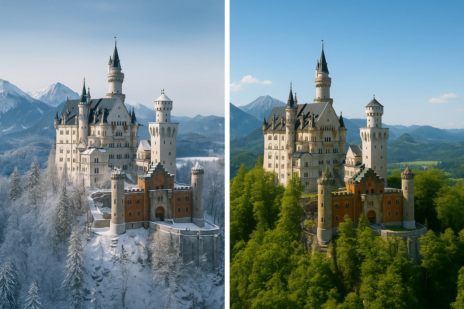 Neuschwanstein télen nyáron